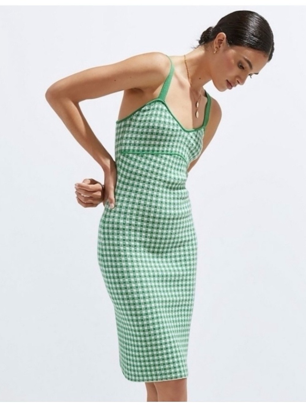 Green Gingham Midi Dress - Women Maeve Anthropologie slip dress